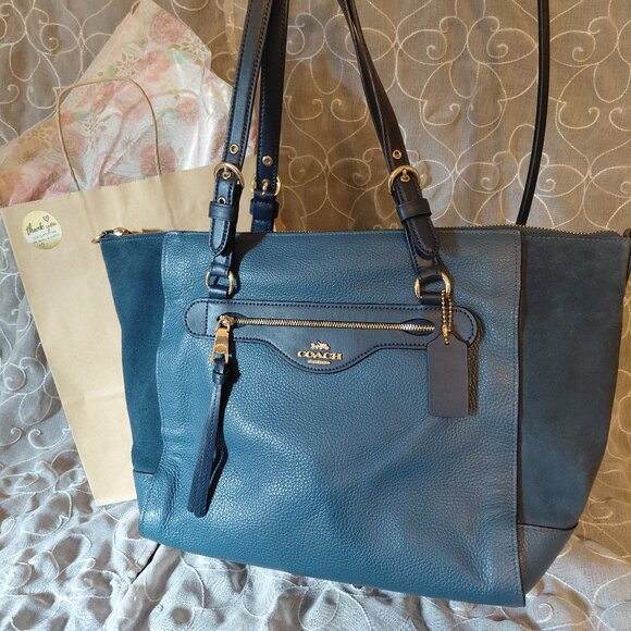 Coach Kleo Carryall pebble leather and suede in Denim Color - Picture 1 of 6
